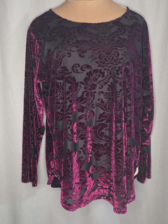 Karen Kane Tops - Karen Kane Women’s Long-Sleeve Velvet Burnout Top in Deep Magenta Size 0X